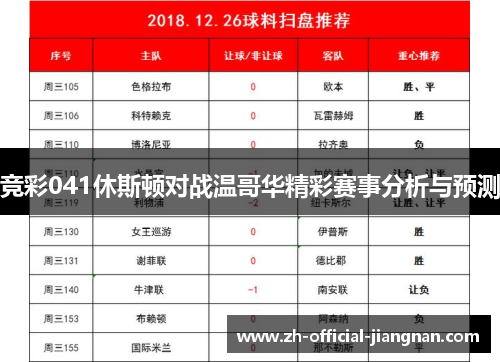 竞彩041休斯顿对战温哥华精彩赛事分析与预测